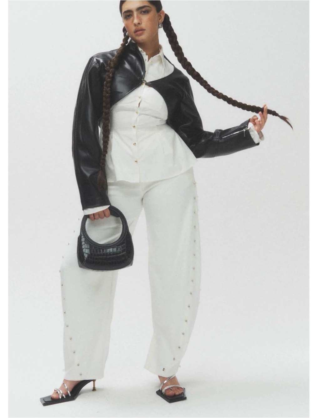 HANWEN STUDIOS Nino Crossbody Clutch Bag Black Croc-Embossed Calfskin